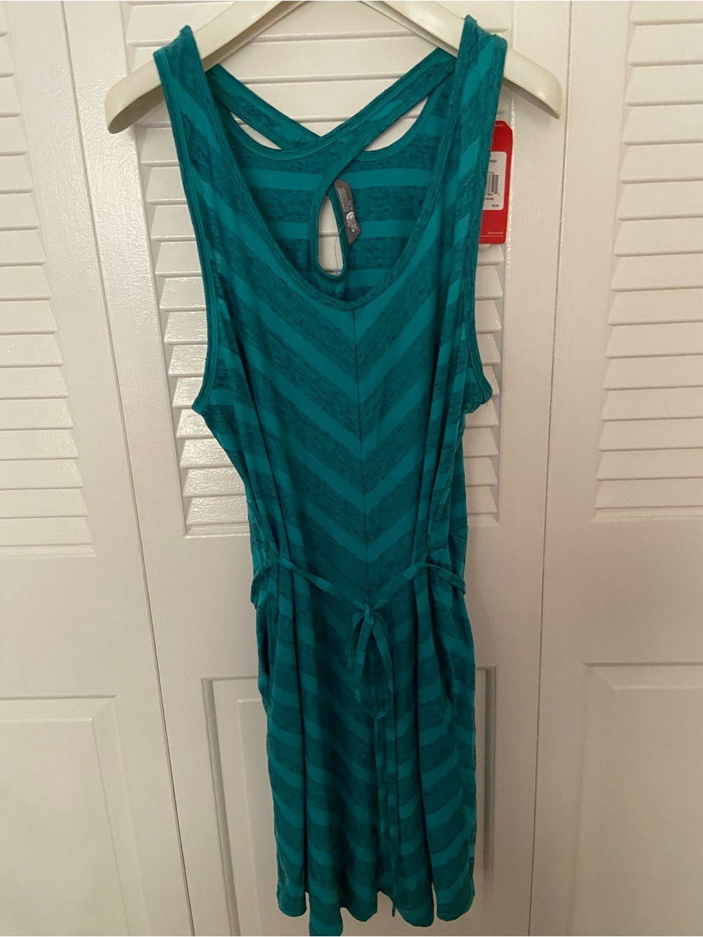 The North Face Teal Striped Midi Dress with Crisscross Back
